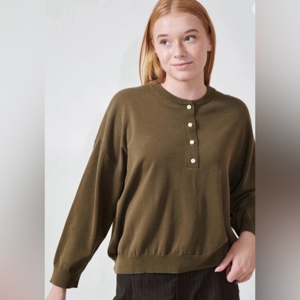 $278 The Great Henley Sweater In Army Made USA Sz 0
